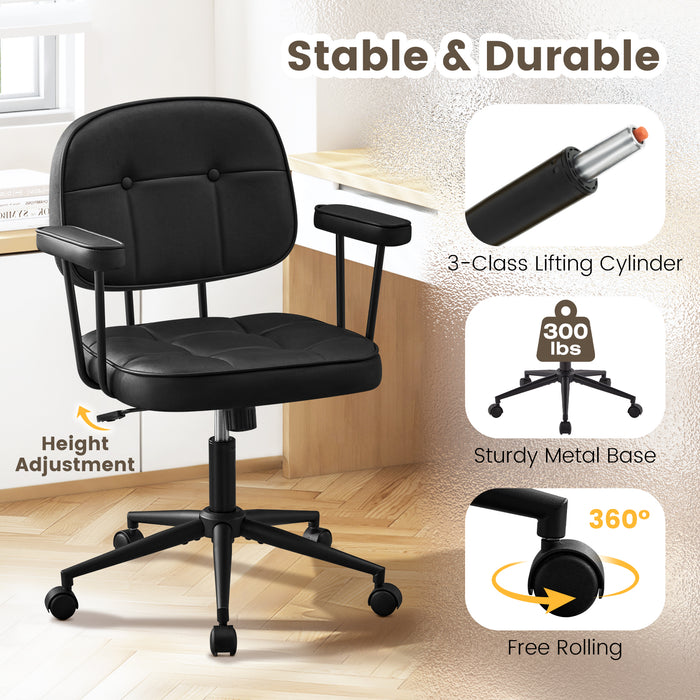 Home Office Chair with Wheels Padded Armrest, Ergonomic Leather Desk Chair with Mid Back Lumbar Support Adjustable Height Rolling Swivel Executive Compact Task Chairs