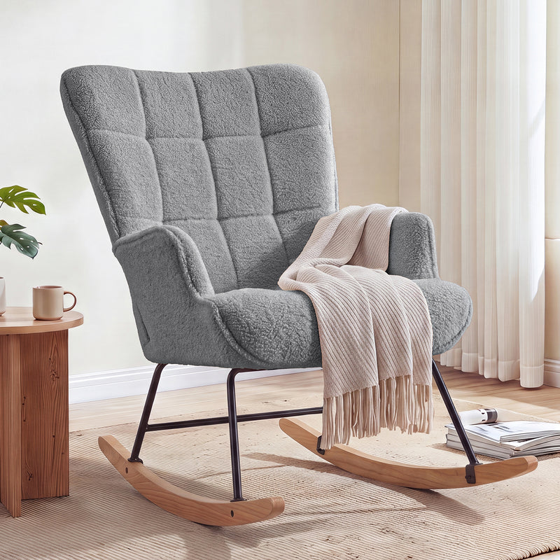 Nursery Rocking Chair Upholstered Glider Rocking Chair Modern Accent Chair Padded Seat Reading Chair