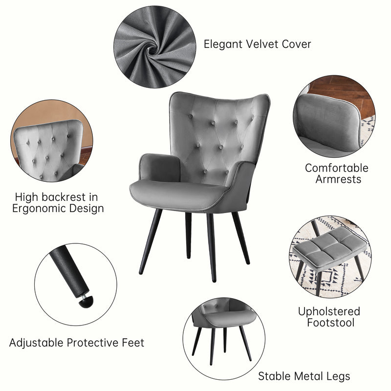 Ethelsville Faux Leather Tufted Armchair with Ottoman