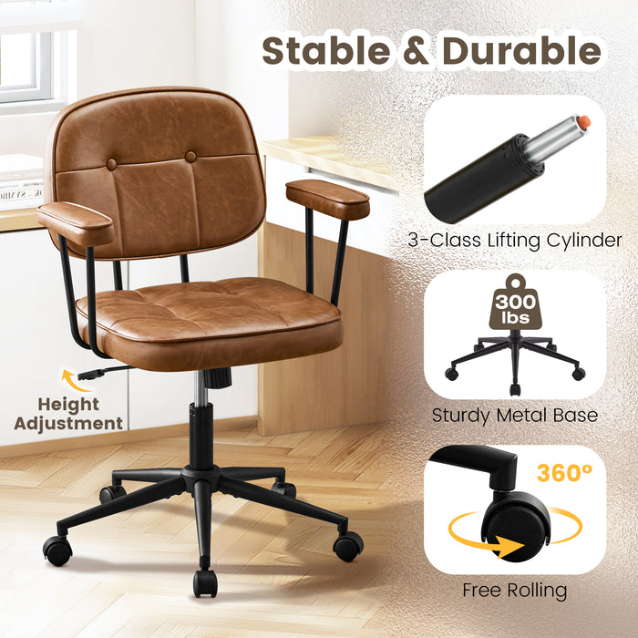 Home Office Chair with Wheels Padded Armrest, Ergonomic Leather Desk Chair with Mid Back Lumbar Support Adjustable Height Rolling Swivel Executive Compact Task Chairs