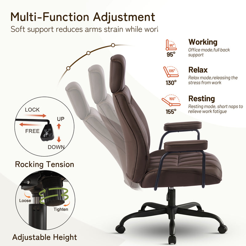 Leather Home Office Desk Chair Mid Century Modern Office Chair With Lumbar Support