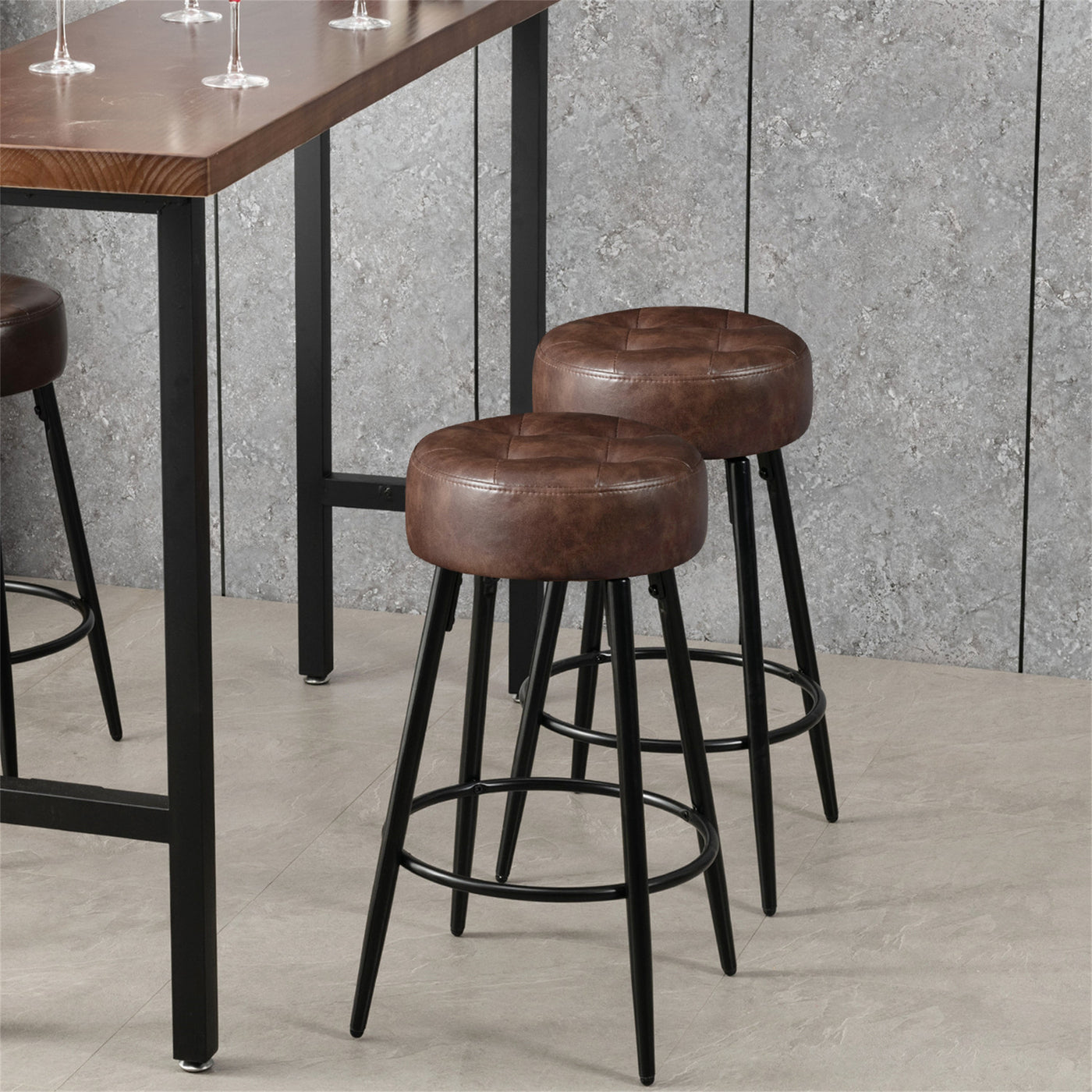 Furnimart 26inch Minilist Faux Leather Kitchen Bar Stools Set of 2