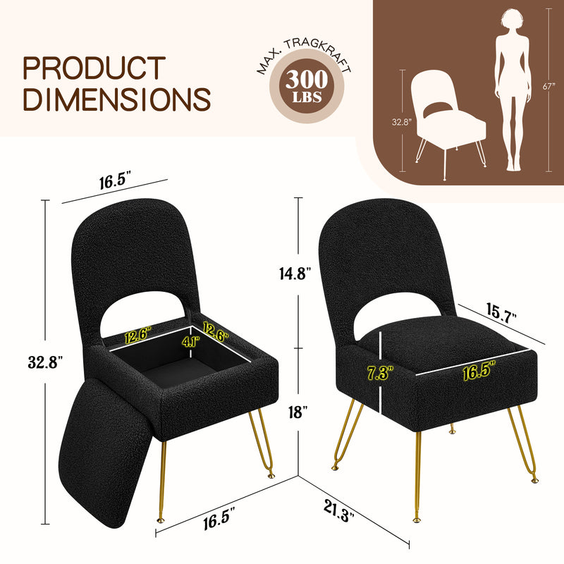 Furniliving Vanity Chair With Storage,Storage Make Up Chair With Folding Backrest