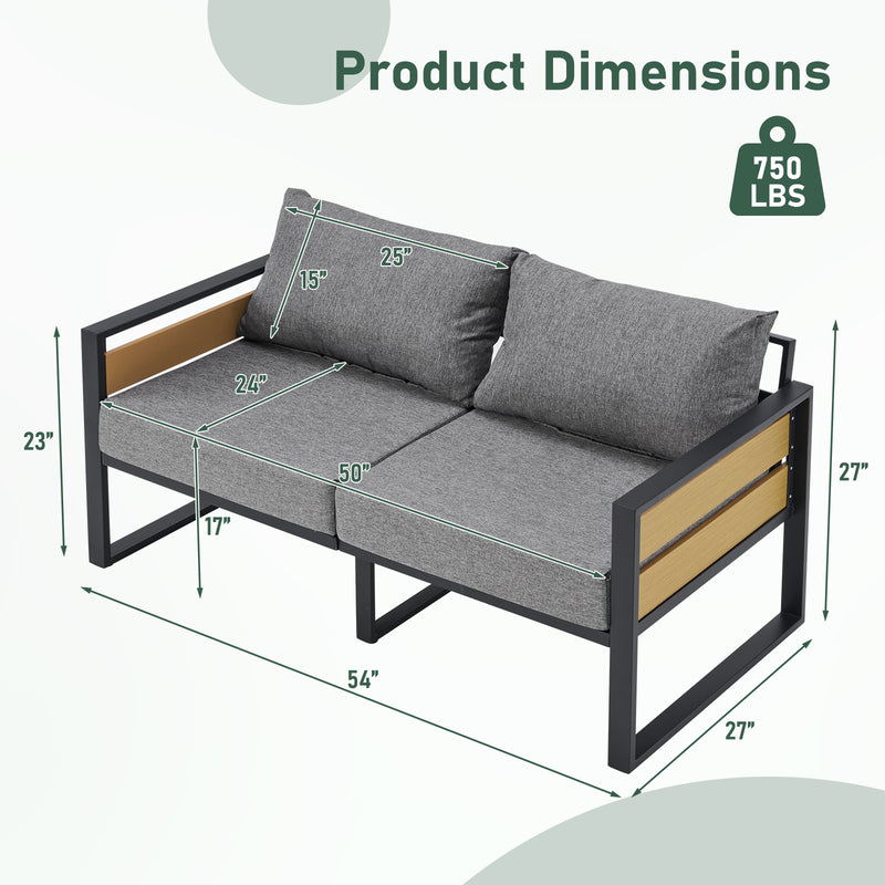 Furniliving 1-Piece Steel Outdoor Sectional, 2-Seats Patio Conversation Set with Deep Seating