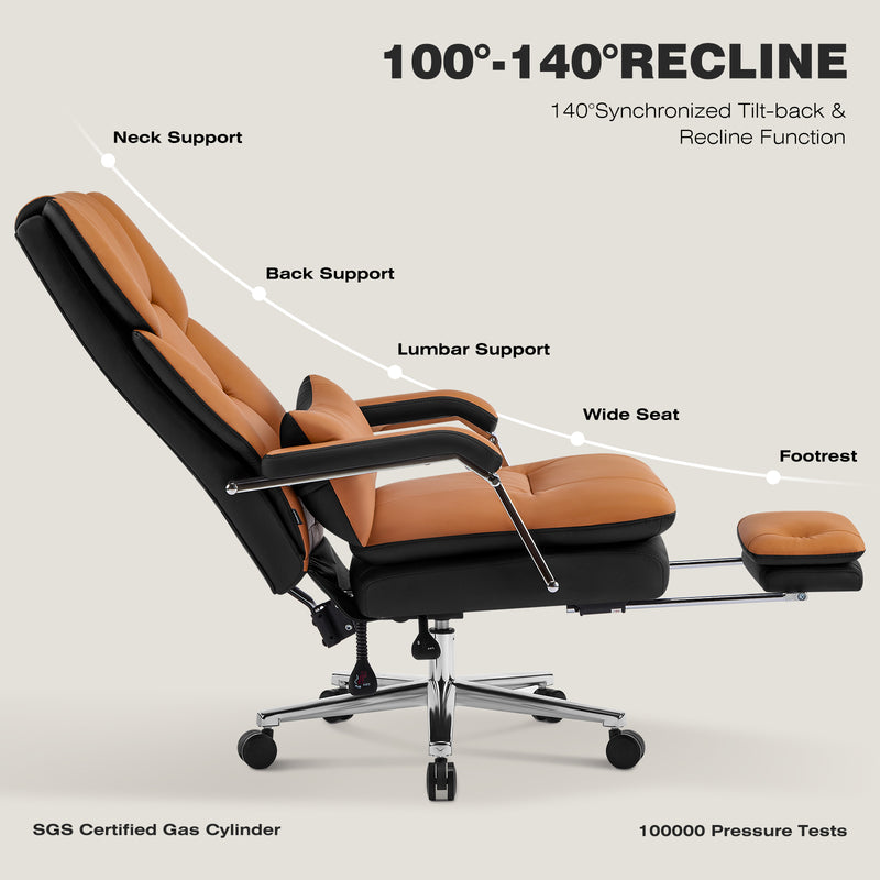 Furniliving faux leather office chair with footrest