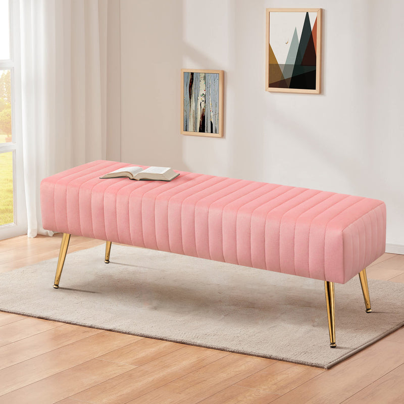44.75" End of Bed Bench,Modern Tufted Velvet Ottoman Bench With Gold Legs