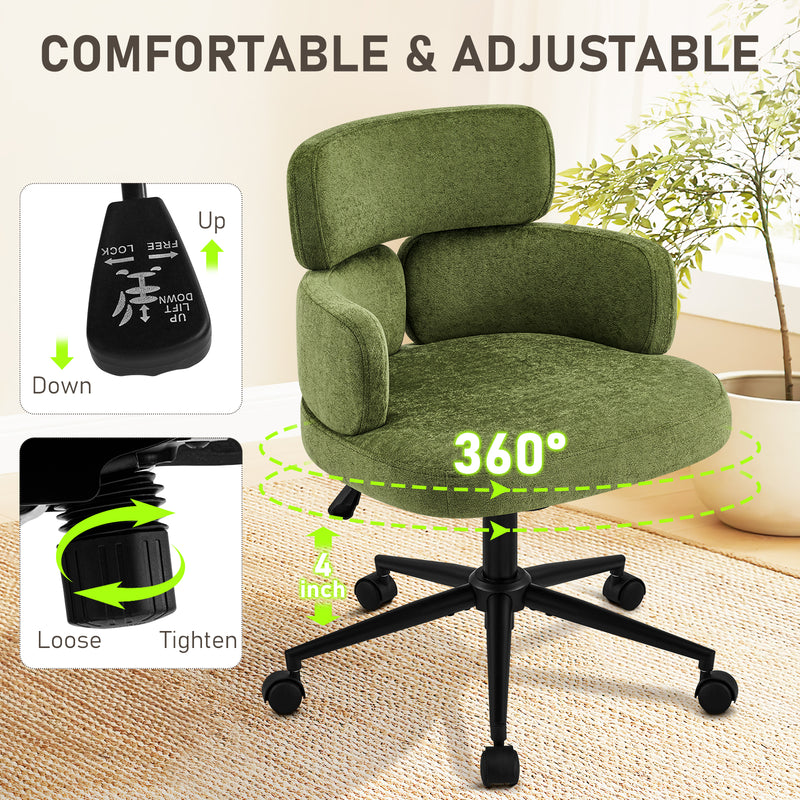 Swivel Accent Dining Chair ，Upholstered Vanity Chair With Arms