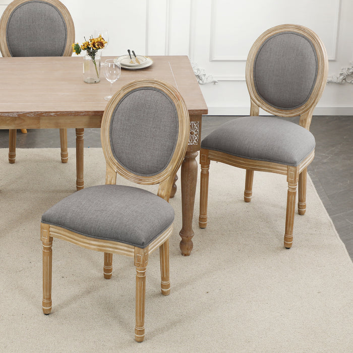 King Louis Back Side Chair Set of 4 Upholstered Linen Dining Room Chairs  Light gray French Country Dining Chairs