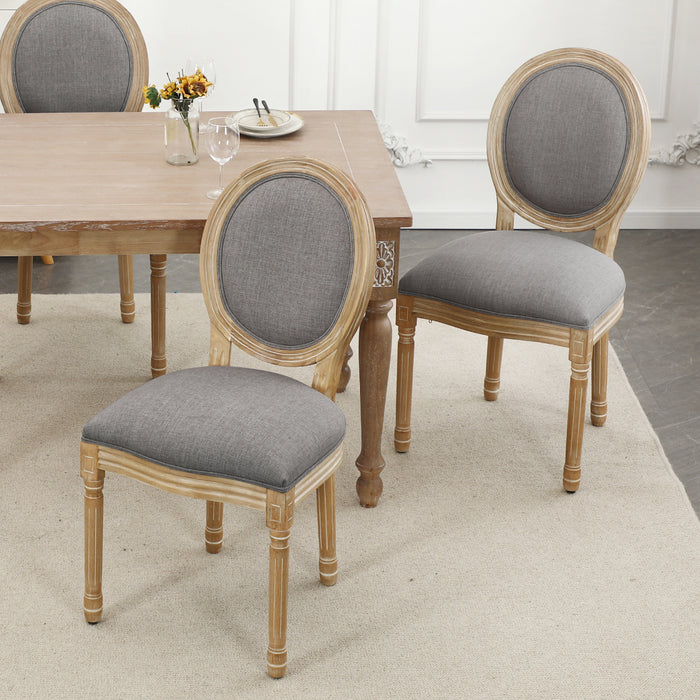 King Louis Back Side Chair Set of 4 French Country Dining Chairs  Upholstered Linen Dining Room Chairs,Beige 