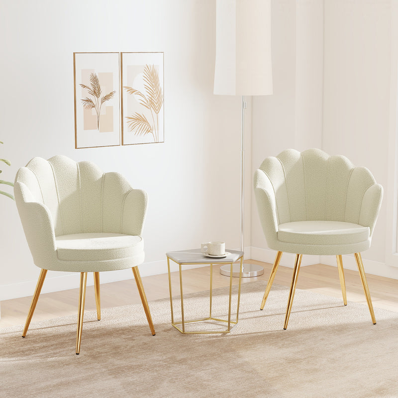 Furniliving Velvet  Vanity Chair Seashell-Shaped Vanity Stool Upholstered Accent Chair With Golden Metal Legs