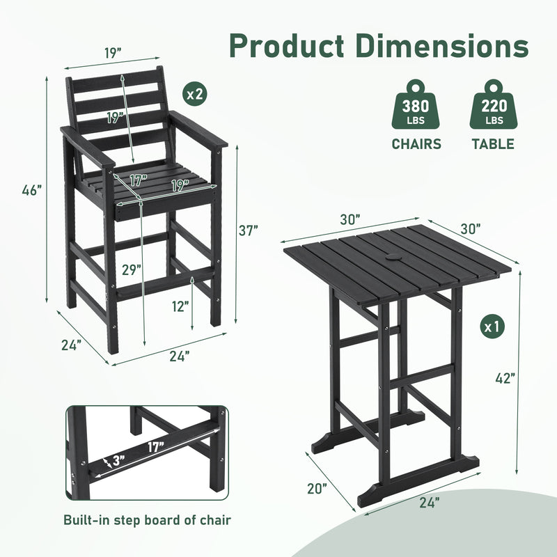 Outdoor Tall Adirondack Bar Chairs Set of 2,All-Weather HDPE Outdoor Bar Stools For Poolside