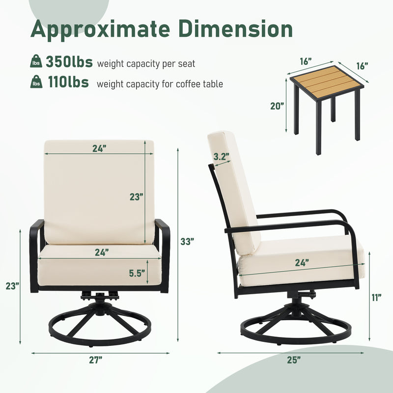 3 Piece Outdoor Bistro Set, 360° Swivel Rocking Chairs and Side Table