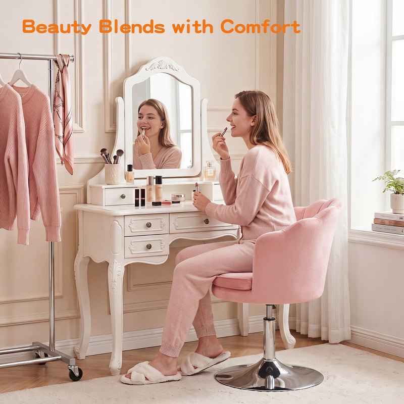 Swivel Makeup Chair with Ergonomic Lotus-Shaped Backrest