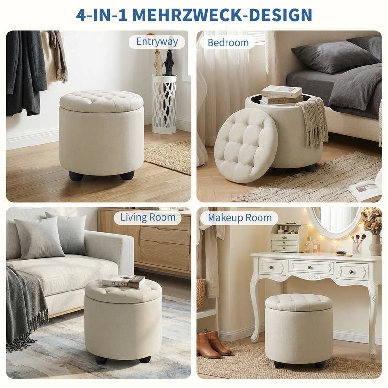 Linen Upholstered Storage Ottoman
