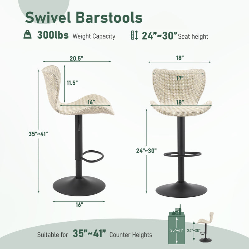 Adjustable Outdoor HDPE Bar Stools Set of 2, All-Weather Textilene Swivel Patio Bar Chairs