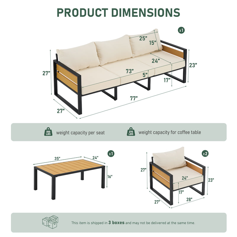 Furniliving  Patio Furniture Set, 2-Piece Steel Outdoor Sectional, 2-Seats Patio Conversation Set with Deep Seating