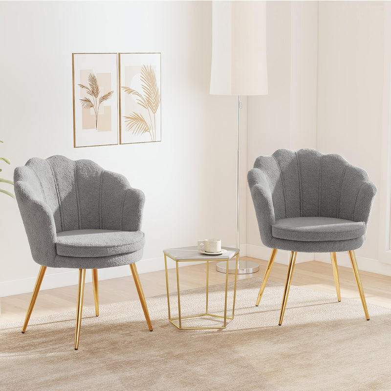 Furniliving Velvet  Vanity Chair Seashell-Shaped Vanity Stool Upholstered Accent Chair With Golden Metal Legs