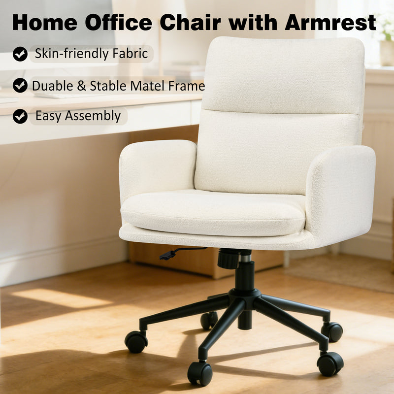 Modern Home Office Desk Chair With High Backrest，Chenille Upholstered Accent Chair With Wheels,Adjustable Swivel Computer Chair With Plush Curved Back,Fashion Vanity Stool Home Office Chair For Home Office,Study Room