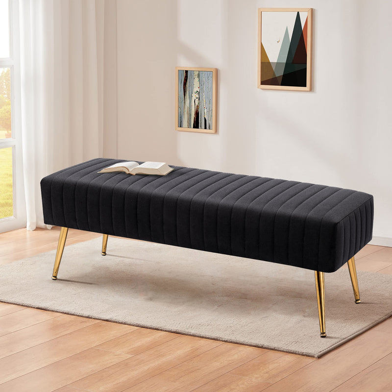 44.75" End of Bed Bench,Modern Tufted Velvet Ottoman Bench With Gold Legs