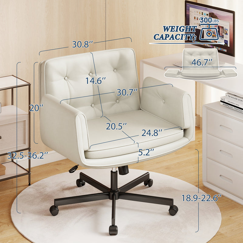 Furniliving Oversize Criss Cross Home Office Desk Chair Faux Leather Accent  Chair With Adjustable Arms