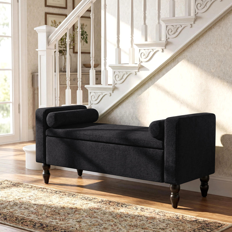 45.7’’ Linen Storage Ottoman Bench With Round Cushion
