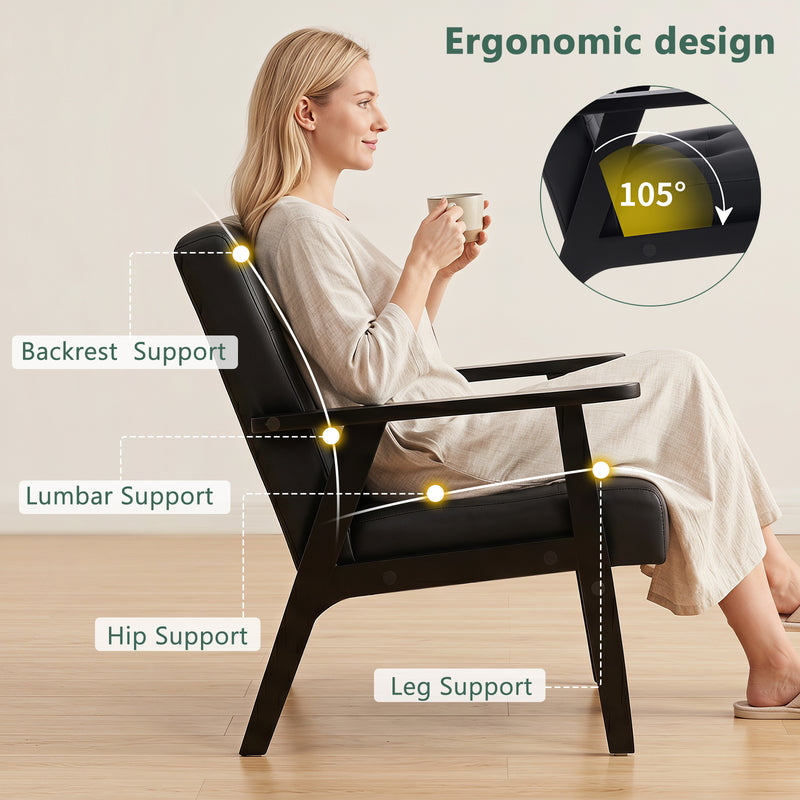 Modern PU Leather Accent Chair With Solid Wood Frame