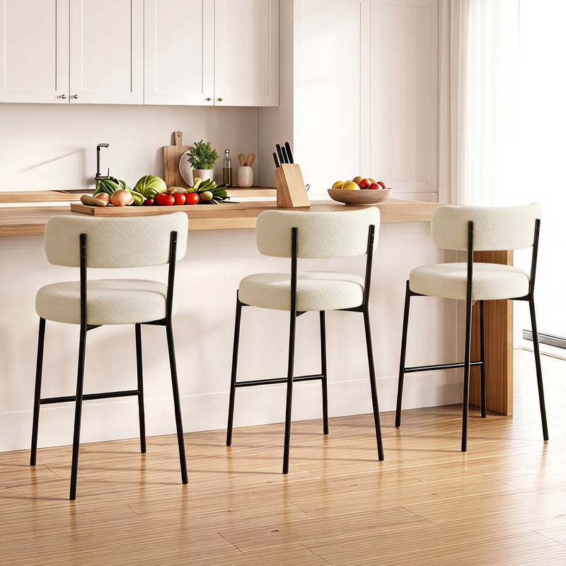 Furnilivng 24'' Bar Stools Set of 2, Modern Boucle Fabric Counter Height Bar Stools with Mid Back, Metal Frame with Upholstered for Kitchen Island, Bar, Dining Room