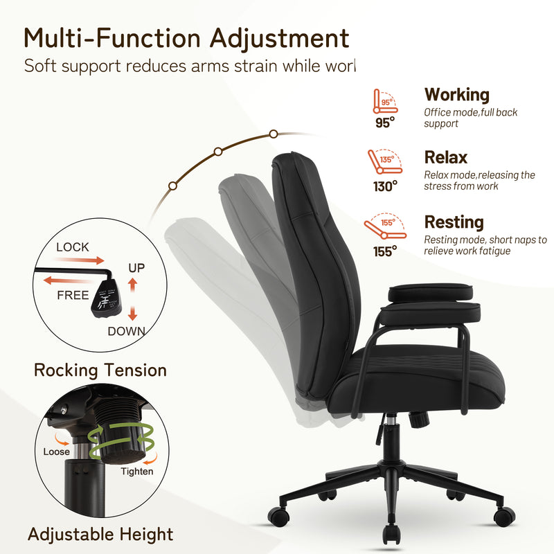 Furniliving Leather Home Office Desk Chair Mid Century Modern Office Chair With Lumbar Support