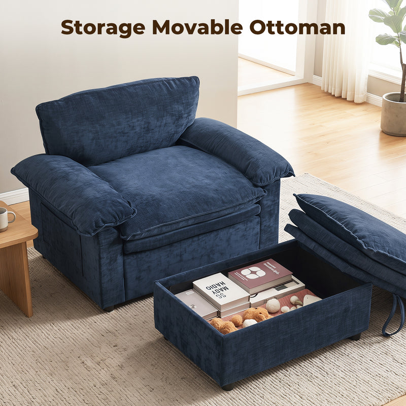 Oversized Accent Chair with Storage Ottoman