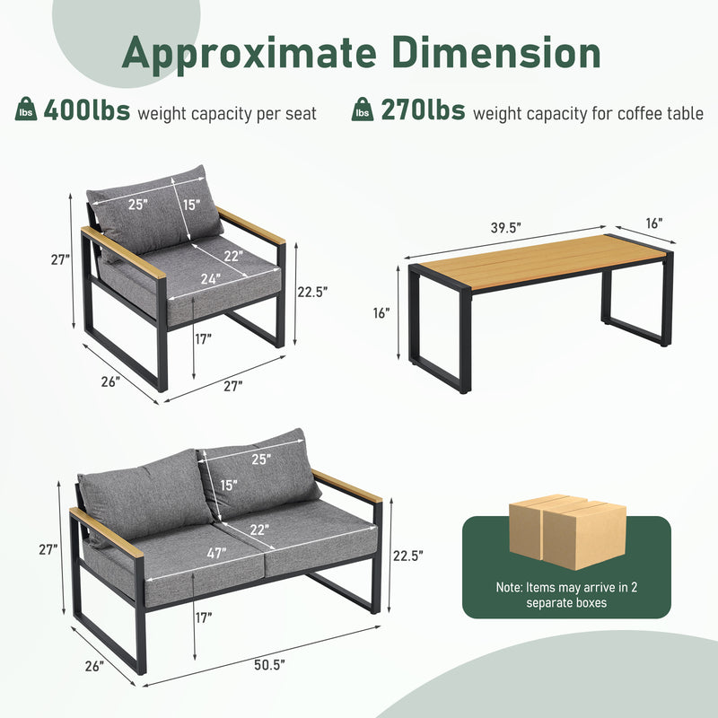 Furniliving 4-pcs outdoor chairs for the front courtyard,four deep seating chairs paired with a coffee table, all-weather camping and leisure chairs