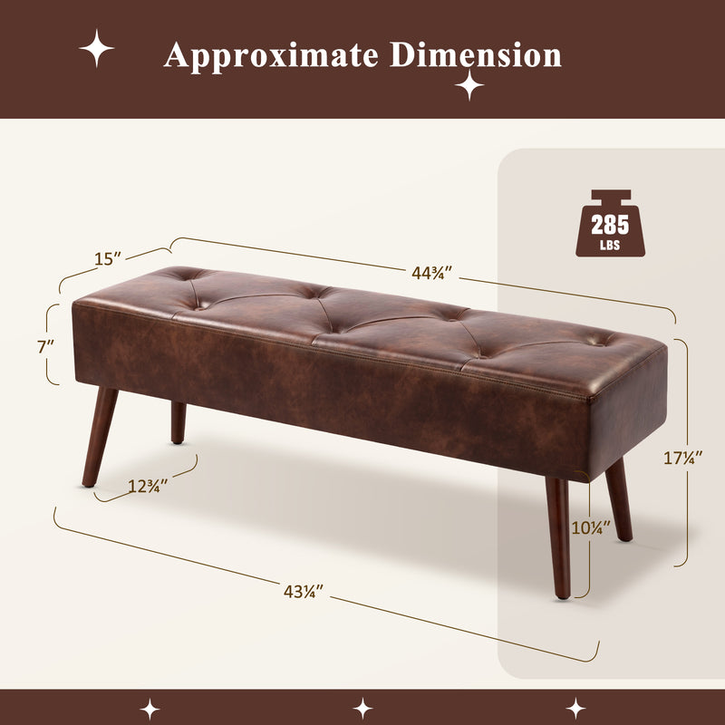 44.75" End of Bed Bench,Modern Tufted Velvet Ottoman Bench With Gold Legs