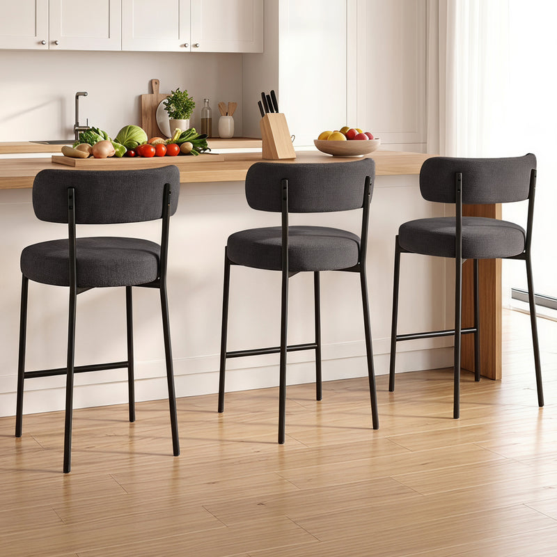 Furnilivng 24'' Bar Stools Set of 2, Modern Boucle Fabric Counter Height Bar Stools with Mid Back, Metal Frame with Upholstered for Kitchen Island, Bar, Dining Room