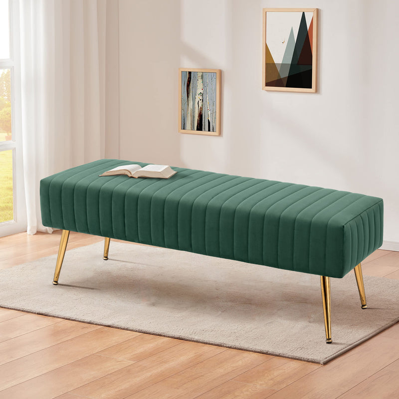 44.75" End of Bed Bench,Modern Tufted Velvet Ottoman Bench With Gold Legs