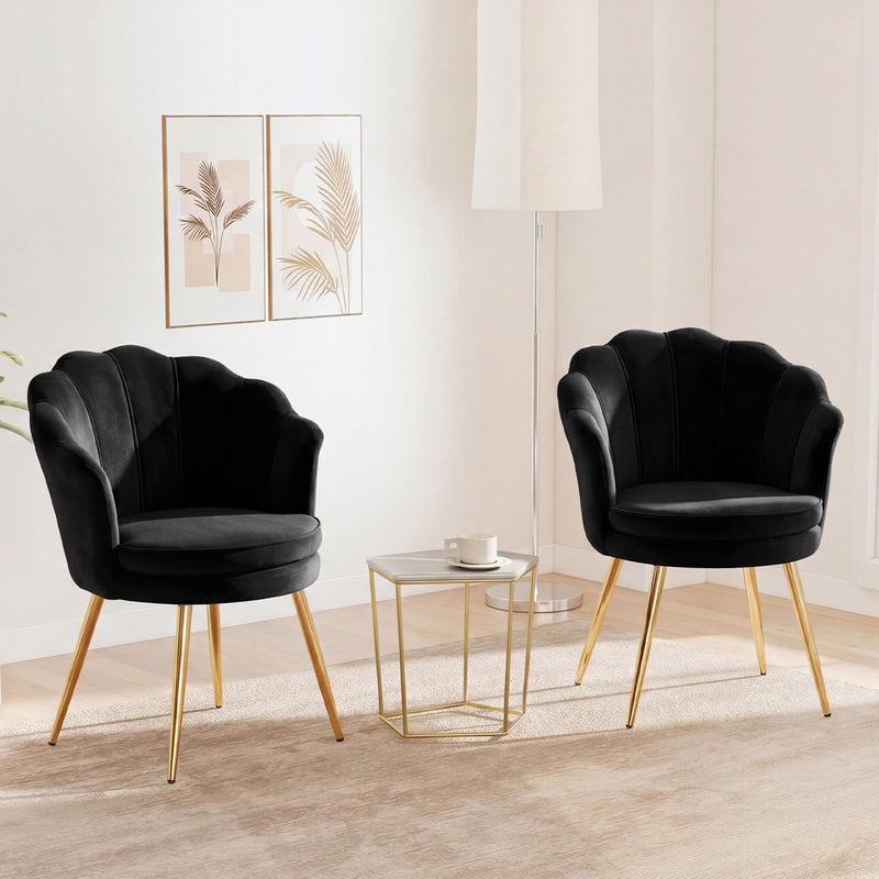 Furniliving Velvet  Vanity Chair Seashell-Shaped Vanity Stool Upholstered Accent Chair With Golden Metal Legs