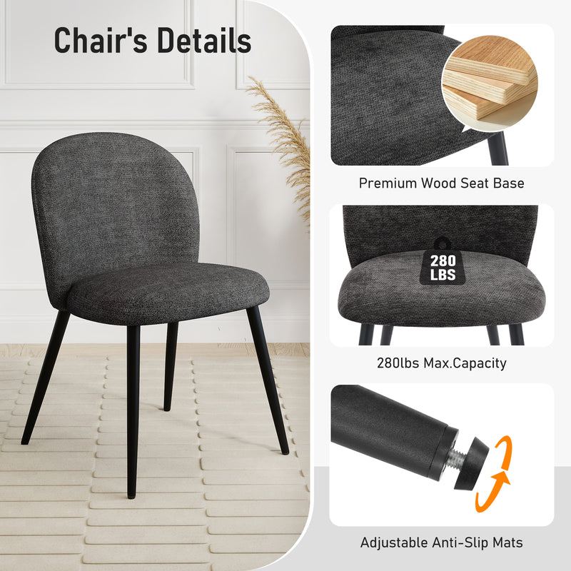 2-PCS Modern Chenille Dining Chairs Comfortable Armless Chairs With Mid Backrest