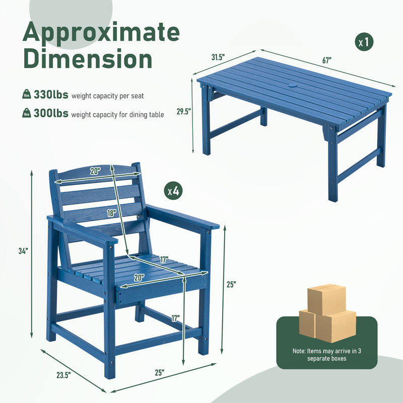 5-Piece Outdoor Dining Set, 67" HDPE Dining Table and Chairs for 4,Outdoor Furniture Set for Backyard