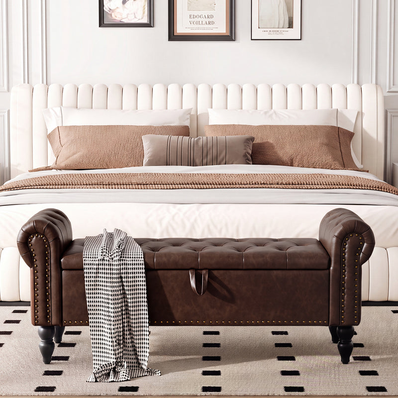 Button Tufted Storage Bedroom Bench