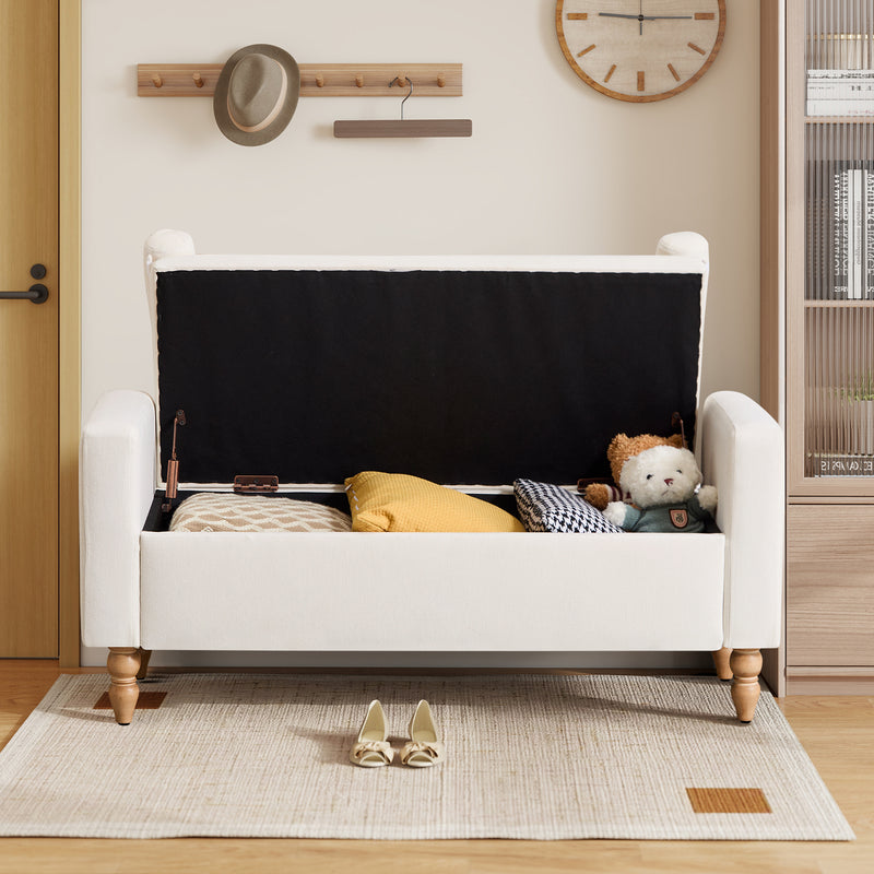 45.7’’ Linen Storage Ottoman Bench With Round Cushion