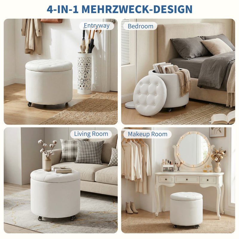Modern Round Storage Ottoman with Removable Lid &wheels