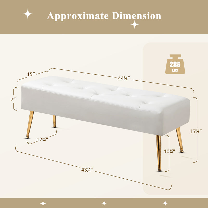 44.75" End of Bed Bench,Modern Tufted Velvet Ottoman Bench With Gold Legs