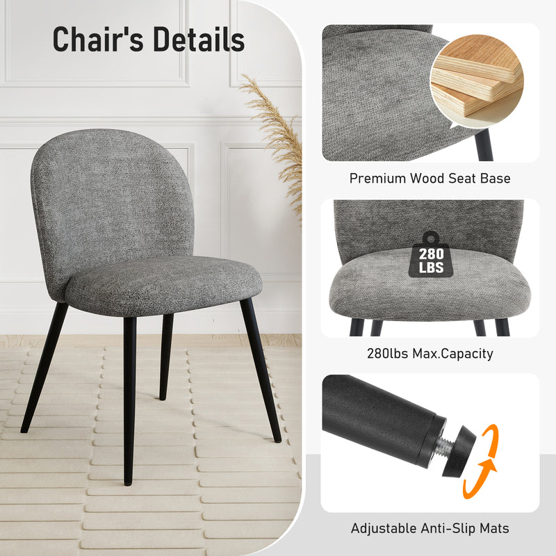2-PCS Modern Chenille Dining Chairs Comfortable Armless Chairs With Mid Backrest