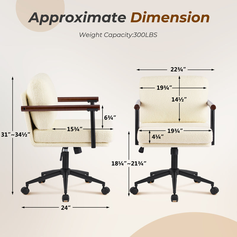 Home Office Desk Chair With Swivel,Adjustable Arm Chair With Mid Backrest