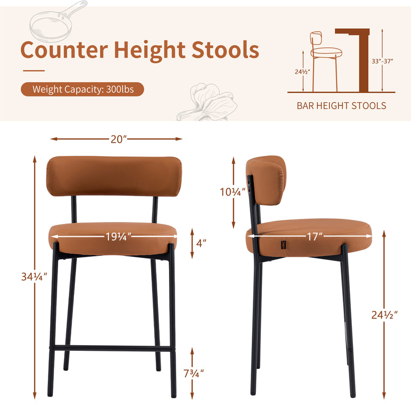 Furnilivng 24'' Bar Stools Set of 2, Modern Boucle Fabric Counter Height Bar Stools with Mid Back, Metal Frame with Upholstered for Kitchen Island, Bar, Dining Room