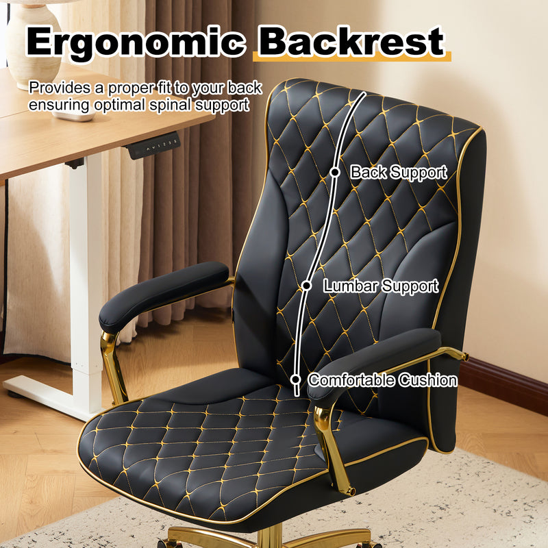 Adjustable Vanity Chair with Golden Legs and Padded Armrest