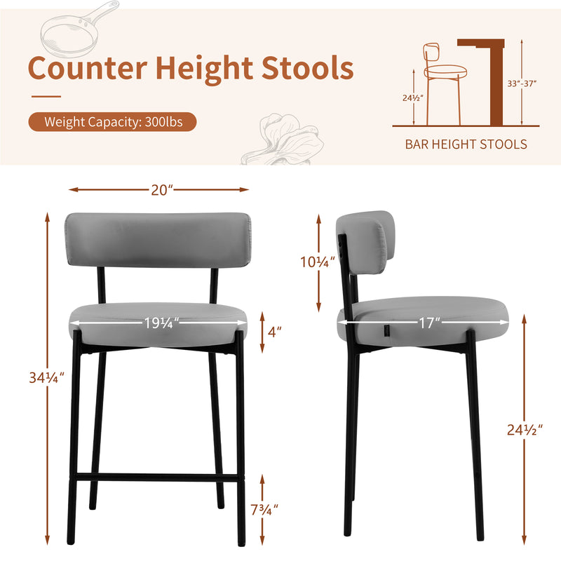 Furnilivng 24'' Bar Stools Set of 2, Modern Boucle Fabric Counter Height Bar Stools with Mid Back, Metal Frame with Upholstered for Kitchen Island, Bar, Dining Room