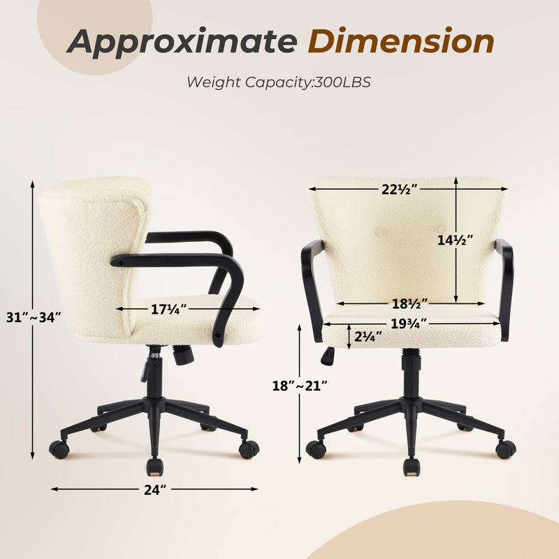 Home Office Desk Chair With Swivel,Adjustable Arm Chair With Mid Backrest