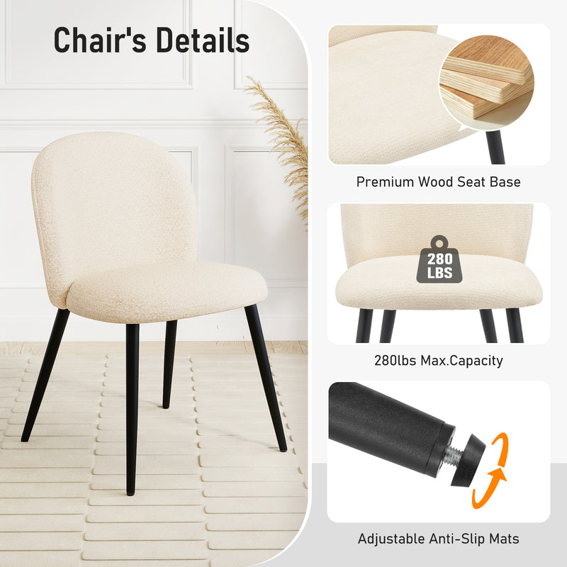 2-PCS Modern Chenille Dining Chairs Comfortable Armless Chairs With Mid Backrest