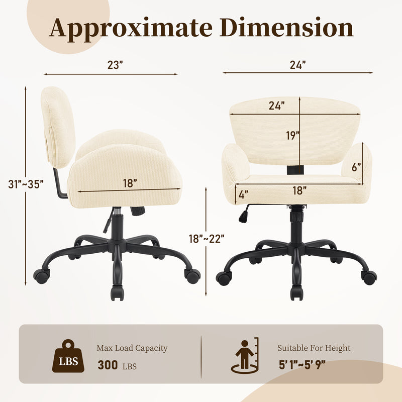 Adjustable Swivel Chenille Home Office Chair with Wrap-Around Armrests