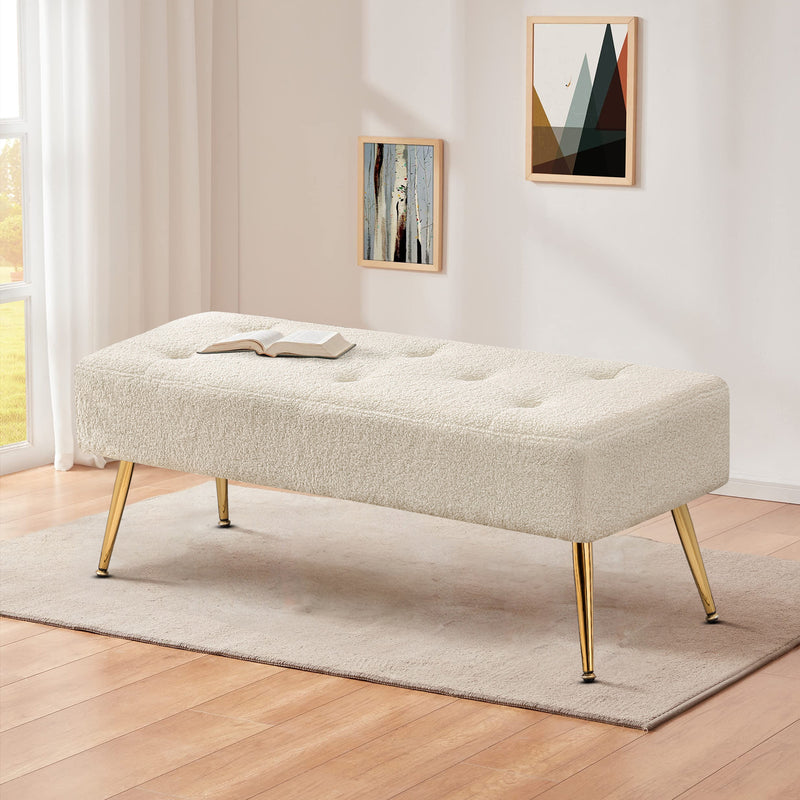 44.75" End of Bed Bench,Modern Tufted Velvet Ottoman Bench With Gold Legs