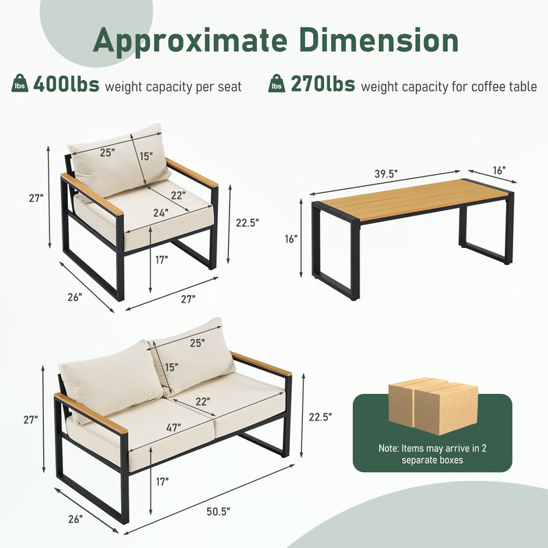 Furniliving 4-pcs outdoor chairs for the front courtyard,four deep seating chairs paired with a coffee table, all-weather camping and leisure chairs